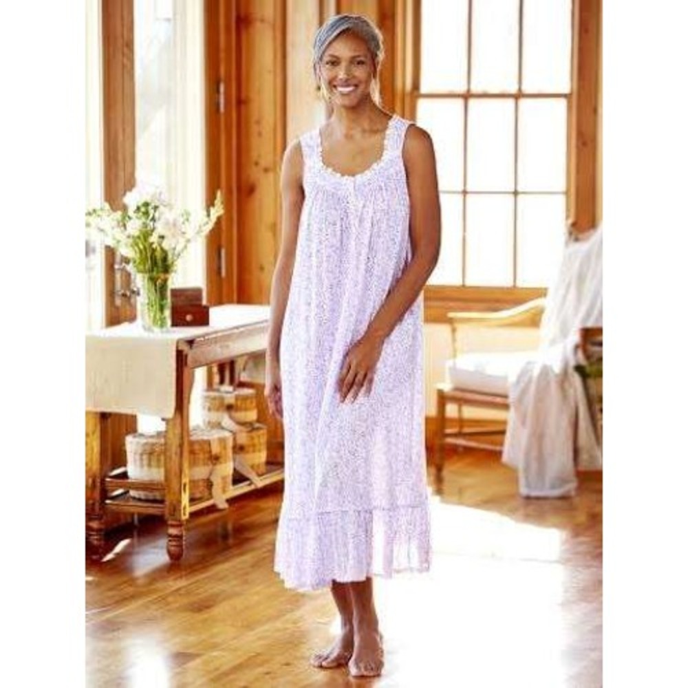Eileen West Nightgown Robe Set Womens L Purple Floral Lace Grandmacore Cottage